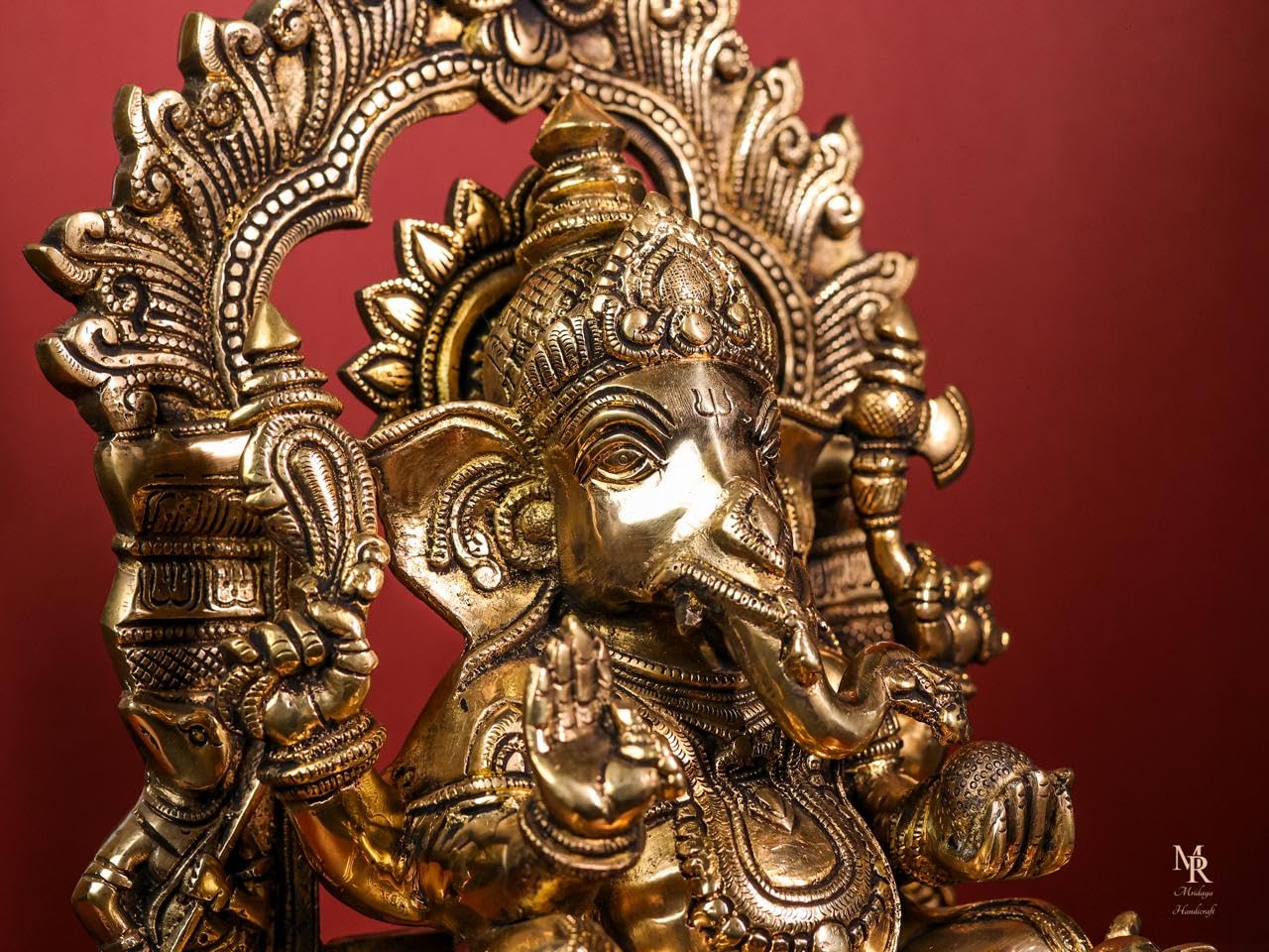 Brass Ganesha Statue With Mosaic, 43 Cm Brass Ganesh Statue, Ganpati Idol, Good Luck Gift For New Beginnings, House Warming Gift